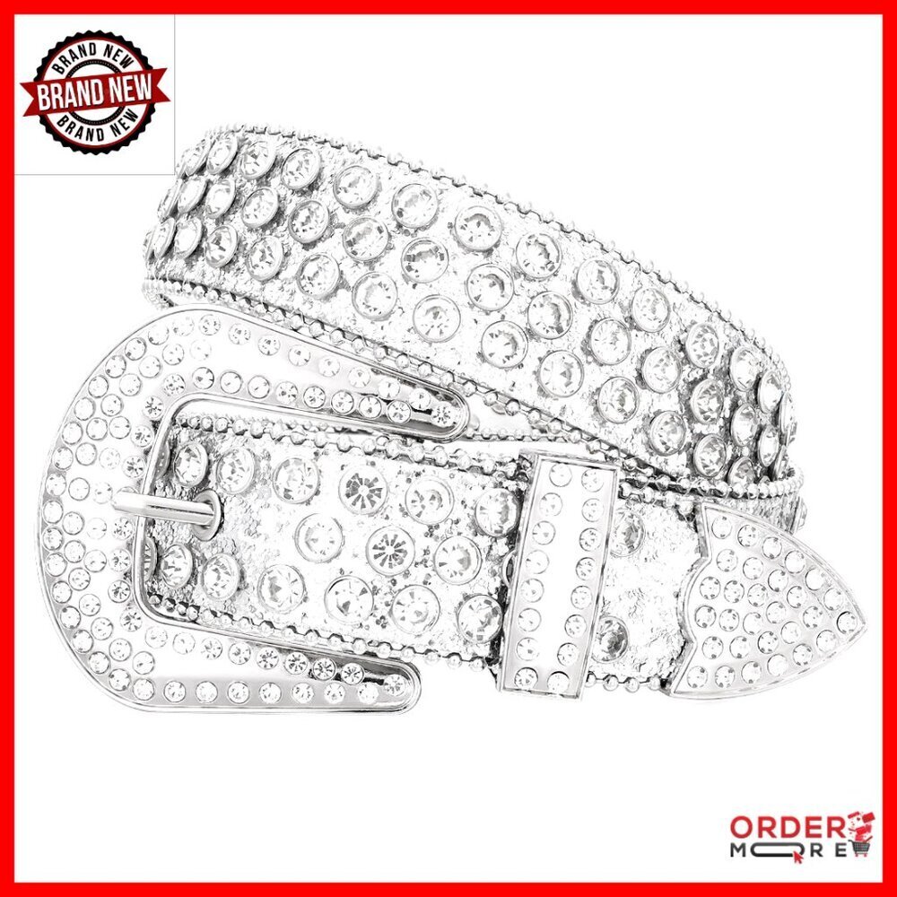 Western Rhinestone Studded Leather Belt Unisex Bling Cowgirl Cowboy Waist